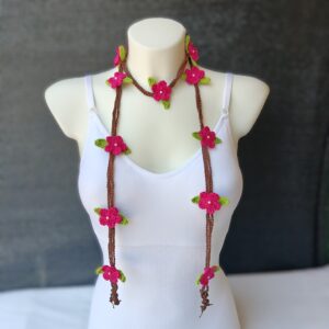 Floral Necklace & Earrings Set (Magenta)