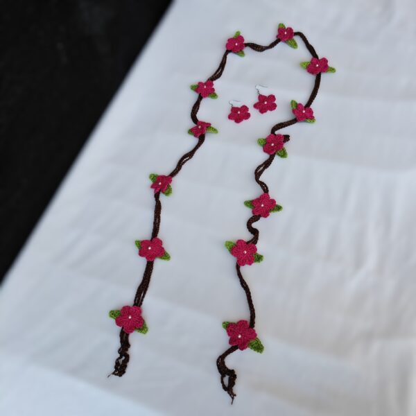 Floral Necklace & Earrings Set (Magenta) - Image 2