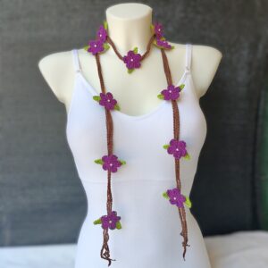 Floral Necklace & Earrings Set (Purple)